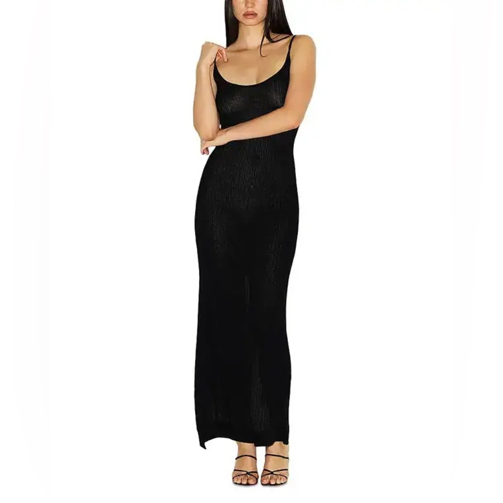 SKIMS SHEER KNIT MIDI DRESS IN ONYX XS